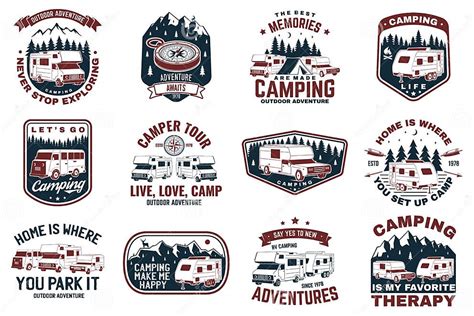 Set Of Rv Camping Badges Patches Vector Concept For Shirt Or Logo