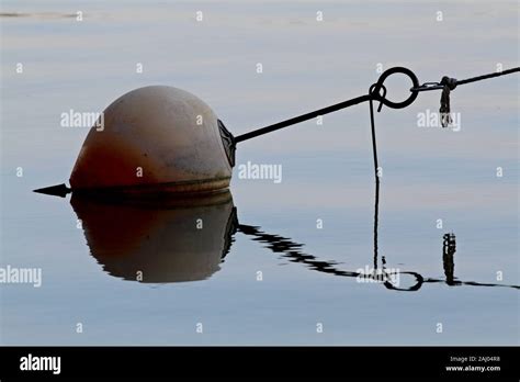 An Old Orange Buoy Floating On A Calm Lake Surface Stock Photo Alamy