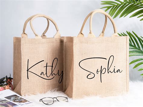 Burlap Tote Bags Personalized Bridesmaid T Bag Custom Name Etsy