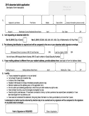 Fillable Online Co Washington Mn Absentee Ballot Application See