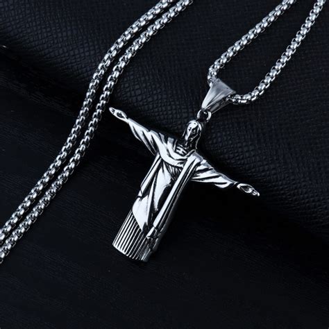 Hnsp L Stainless Steel Chain Jesus Cross Pendant Necklace For Men