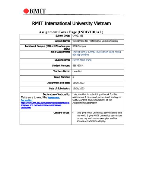 Rmit Vn Cover Sheet Individual Work 2 Rmit International University