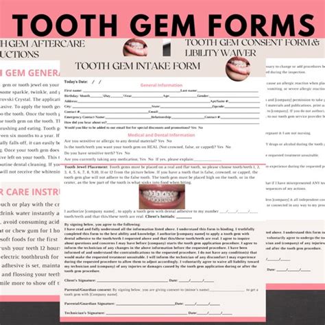 Editable Tooth Gem Consent Form Template Etsy Canada