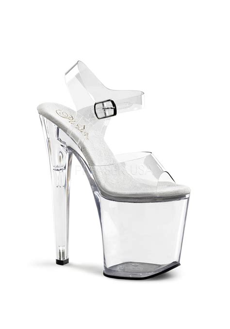 Pleaser XTREME 808 Women S 8 Inch Heel Clear Platform Sandal With Ankle