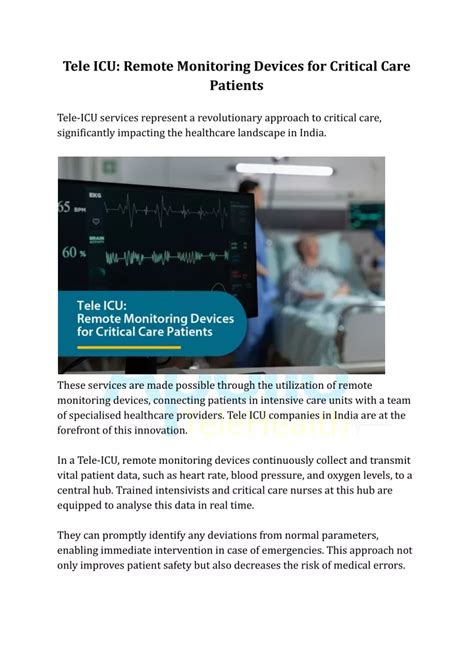 Ppt Tele Icu Remote Monitoring Device For Critical Care Patients