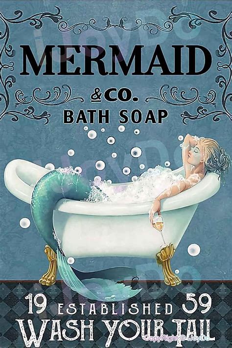 Amazon For Mermaid Bath Soap Wash Your Tail Retro Tin Sign Metal