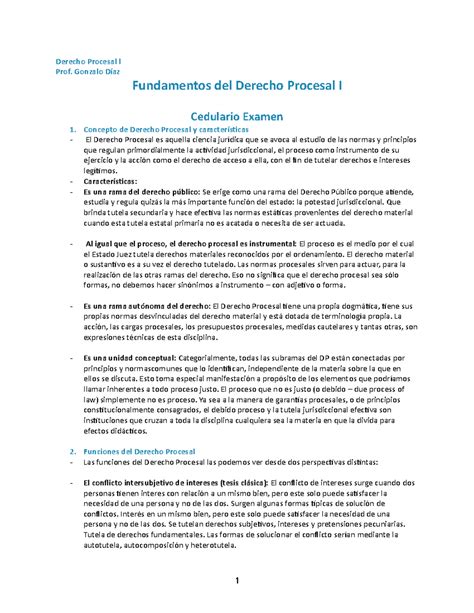 Cedulario Examen Procesal Derecho Procesal l Prof Gonzalo Díaz