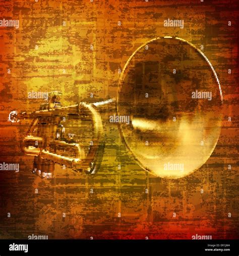 Abstract Grunge Brown Vintage Sound Background With Trumpet Stock