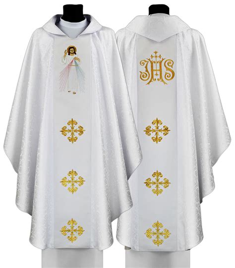 White Gothic Chasuble With Stole Divine Mercy 710 B25 Vestment