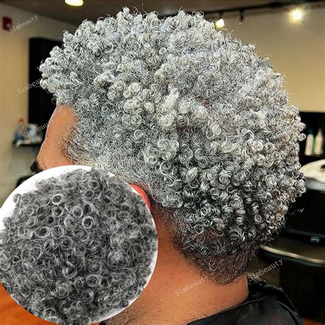 Men S Toupee Thin Skin Human Hair System 15mm Afro Curly V Looped Grey