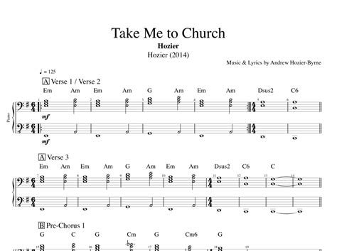 Take Me To Church · Hozier Piano Guitar Sheet Music Score Tab Chords — Play Like