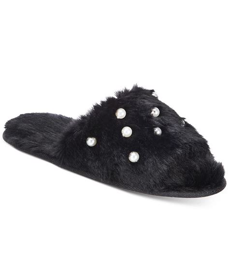 Inc International Concepts Womens Imitation Pearl Faux Fur Slide Boxed Slippers Created For