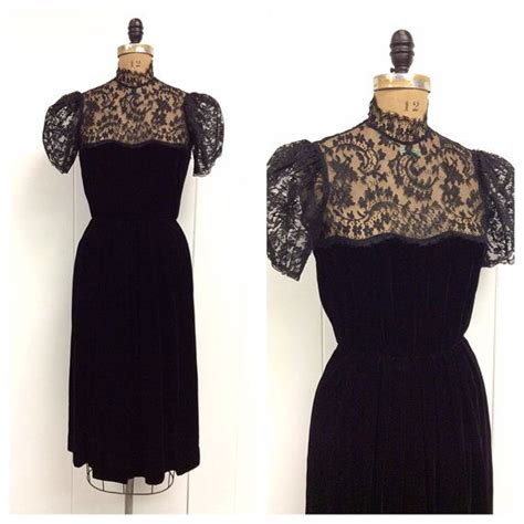 1970s 1980s Albert Nipon Black Velvet Lace Party Dress 70s 80s Etsy