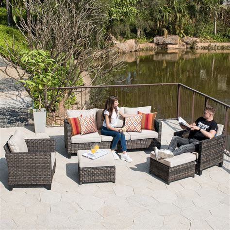 ovios Patio furnitue 5 Piece set, Outdoor Furniture Sets,Morden Wicker ...