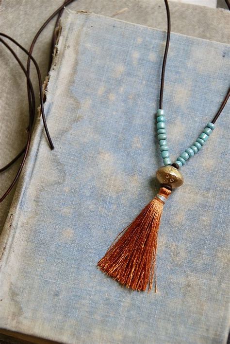 Bohemian Long Leather Tassel Necklacegolden Tassel Pendant Etsy 革タッセル