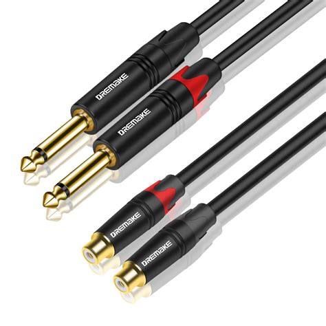 DREMAKE 2 X 6 35mm To 2 X RCA Audio Extension Cable 3FT Dual 1 4 Inch