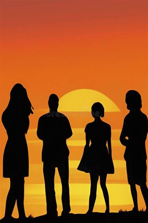 Silhouette of People in Summer and Sunset Stock Vector - Illustration ...