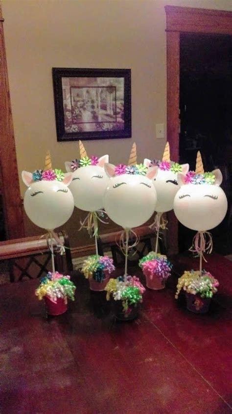 Unicorn Centerpieces Made With Balloons Unicornpartycrafts Ballons