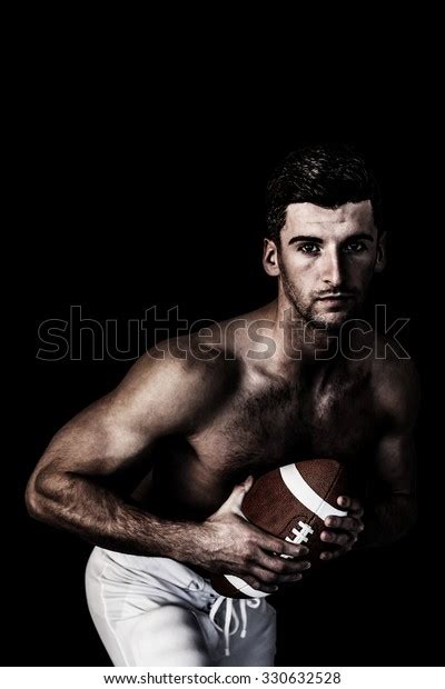 Portrait Shirtless Rugby Player Posing Ball Stock Photo Edit Now