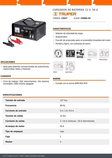 Cargador Baterias 12 V 50 A Portatil Truper 13027 Envío Gratis