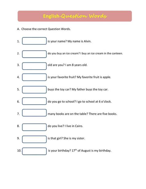 Question Words In English Worksheet Live Worksheets