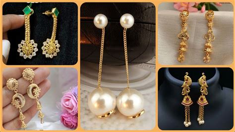 Elegant And Stunning 22k Gold Long Chain Earrings With Rhinestone And Pearl Youtube