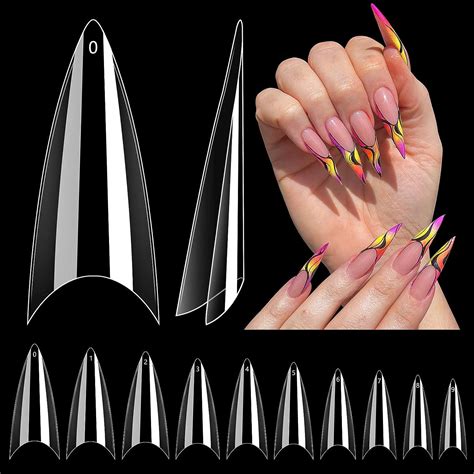 Lionvison 500pcs Clear Stiletto Nail Tips Medium Wide