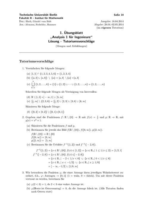 L Sungen Bungsblatt Analysis F R Ingenieure Sose Technische