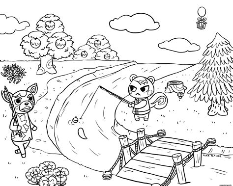 Coloriage Animal Crossing Village Fishing Dessin Animal Crossing à imprimer