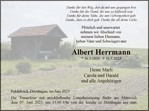 Traueranzeigen Von Albert Herrmann Trauer HNA De