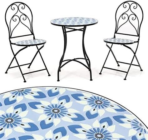 GIANTEX 3 TLG Bistro Set Mosaiktisch mit 2 Stühlen klappbar Garten