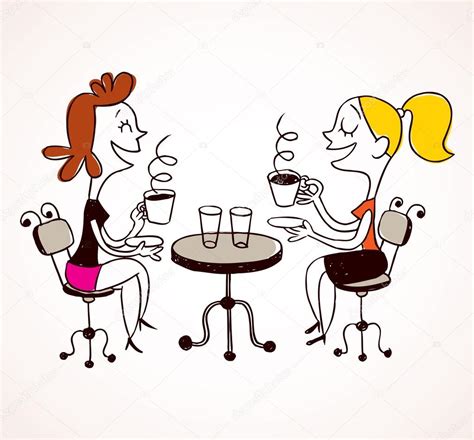 Two Girls Drinking Coffee — Stock Vector © Aliasching 58633551