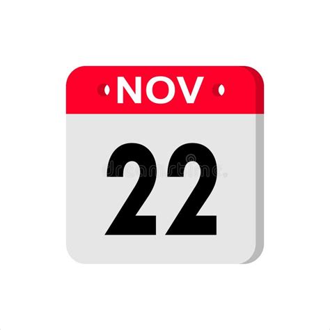 Calendar Icon With Shadow Calendar Icon November 22 Stock Vector