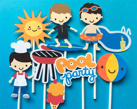 8 Pool Party Cupcake Toppers Birthday Party Toppers Topper Pool