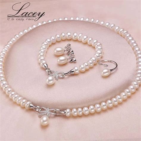 Wedding freshwater pearl jewelry set for women,genuine natural pearl ...