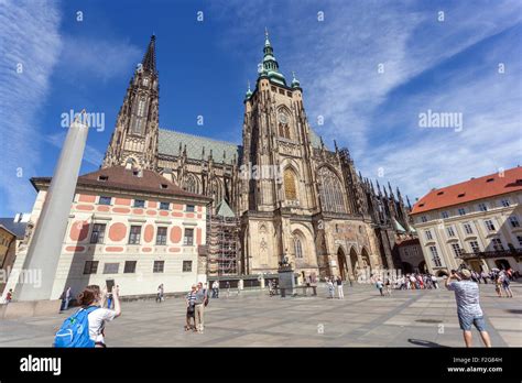 Prague Castle Courtyard Prague Cathedral Of St Vitus Stands In The