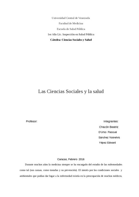 Ensayo De Como Influye Las Ciencias Sociales En La Salud Monografías