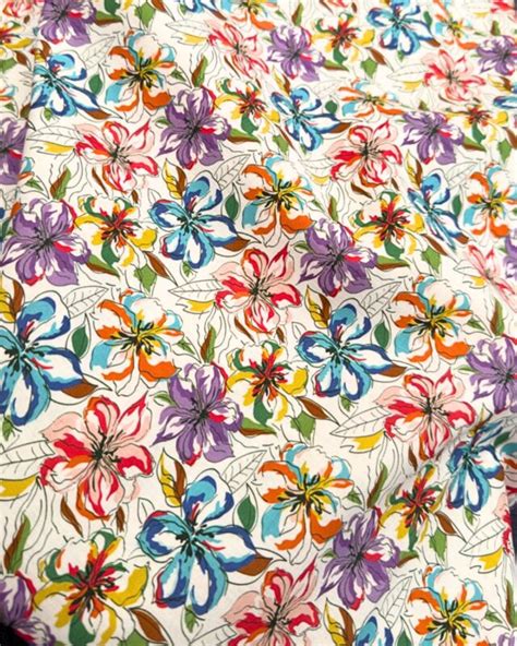 Tissu Coton Bio Fleur Vintage Multicolore Fond Blanc Gots Tissus Et