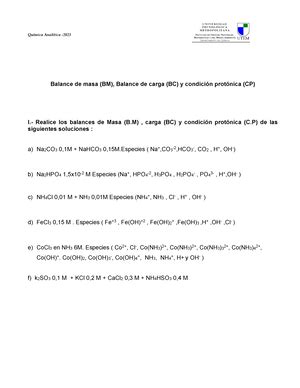 GUÍA DE Ejercicios Acido BASE Química Analítica 2023 U N I V E R S