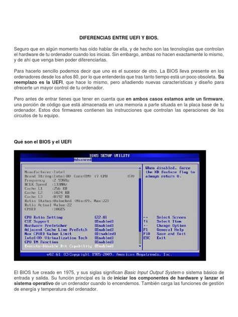 Diferencias Entre Uefi Y Bios Pdf Bios Hardware De La Computadora