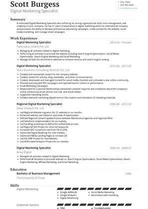 Digital Marketing Resume Samples Examples Guide Visualcv