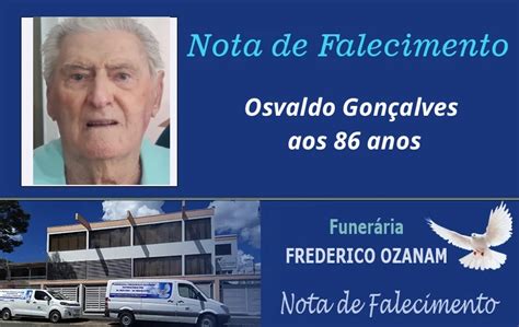 Nota de falecimento Osvaldo Gonçalves aos 86 anos