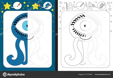 Preschool Worksheet Practicing Fine Motor Skills Tracing Dashed Lines Finish Stock Vector Image