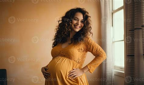 Joyful Pregnant Latina With A Loving Touch On Her Abdomen AI Generative Stock Photo