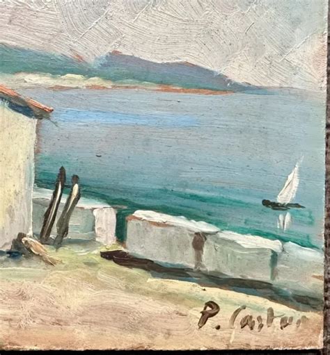 Tableau Ancien Paysage Bord De Mer Provence Peinture Signature