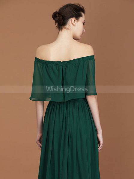 Dark Green Chiffon Long Bridesmaid Dress Off The Shoulder Bridesmaid D