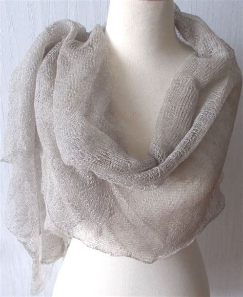 Linen Scarf Grey Knitted Natural Summer Shawl Wrap Natural For Etsy