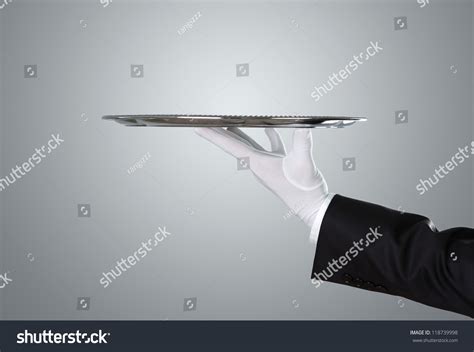 Waiter Holding Empty Silver Tray Over Stock Photo Shutterstock