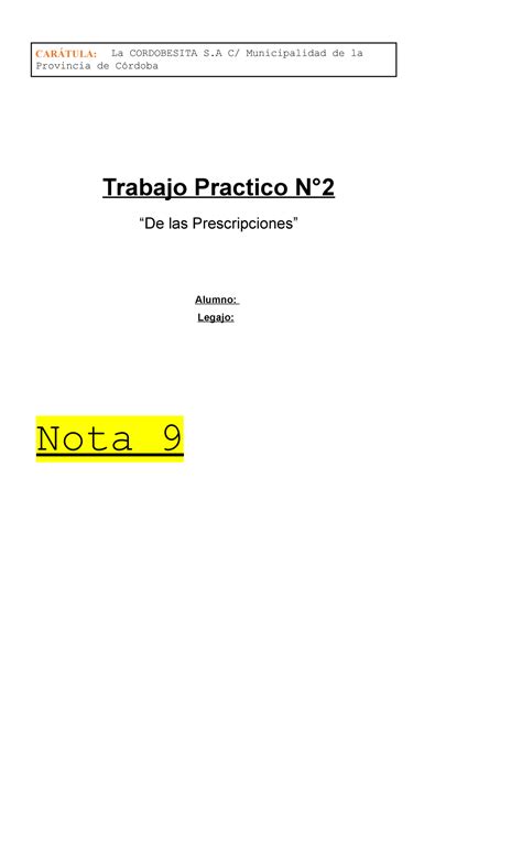 Trabajo Pr Ctico N Derecho Tributario Car Tula La Cordobesita S C