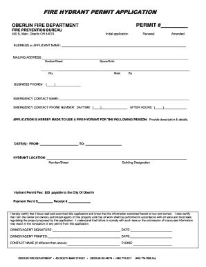 Fillable Online FIRE HYDRANT PERMIT APPLICATION Fax Email Print PdfFiller